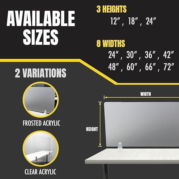 OBEX Frosted Acrylic Desk Mounted Privacy Panel, 18" x 42", Frosted