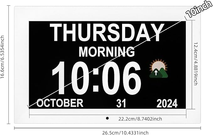 Memwake Digital Alarm Clock, Multiple Alarm Functions, Clock with Date and Day, Digital Alarm and Electronic Calendar for Seniors (White, 7 inch) (10-inch White)