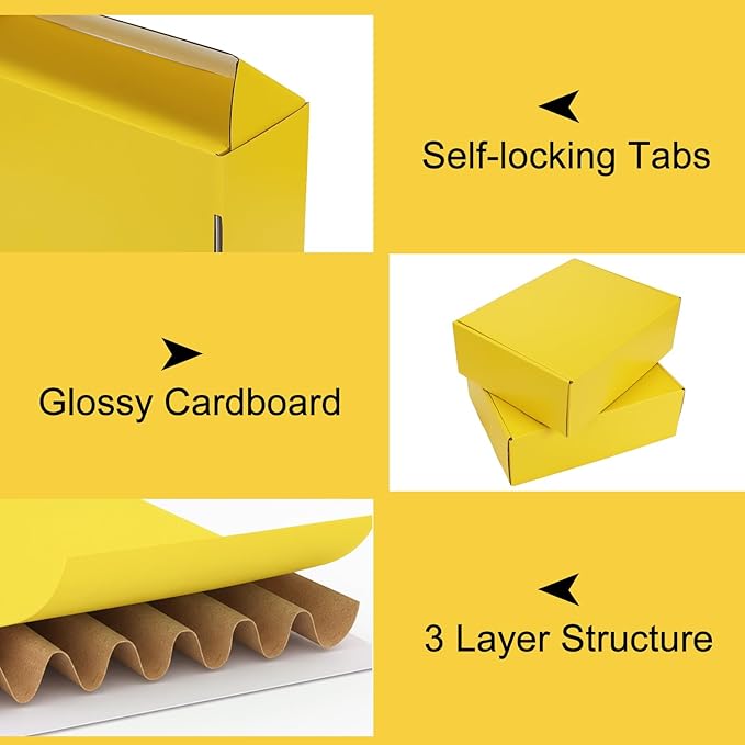 PHAREGE 12x9x4 inch Gift Shipping Boxes Bulk 6 Pack Yellow, Tab Lock Tuck Top Mailing Boxes for Packaging Small Business, Medium Cardboard Mailer Boxes for Wrapping Present