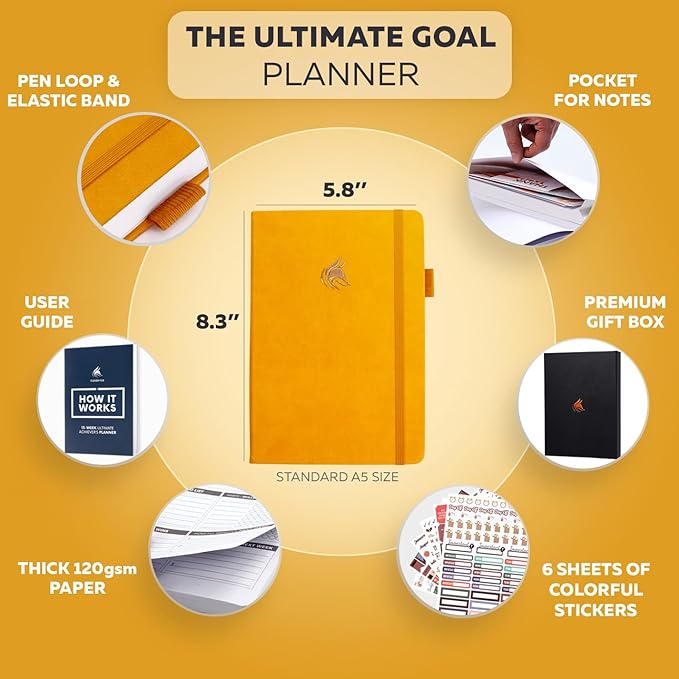 Clever Fox Ultimate Achiever’s Goal Planner - Focus & Productivity 90 Day Journal. Undated Daily Weekly Monthly Planner Organizer & Hourly Schedule Notebook - Hardcover, A5 Size, Amber Yellow