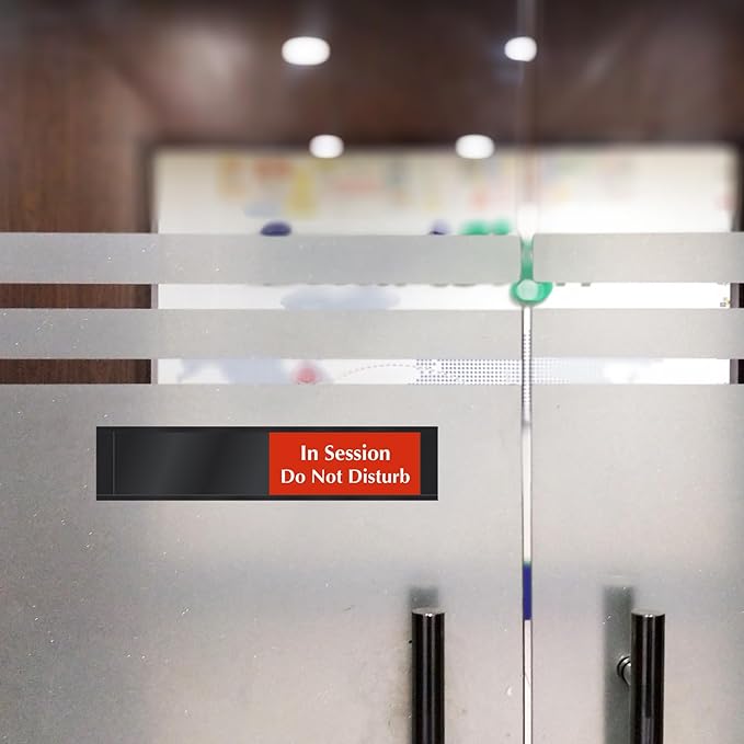 SmartSign In Session Do Not Disturb/Please Knock Slider Door Sign for Training, Office, Therapist, Conference | 2.25" x 10" Plastic Black, Made in USA