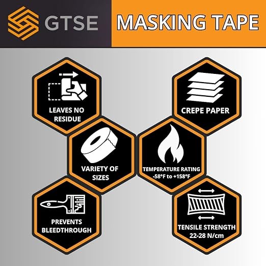 GTSE Wide Masking Tape, 4 inches x 55 Yards (164 ft), Multi-Surface Adhesive Painting Tape, 1 Roll