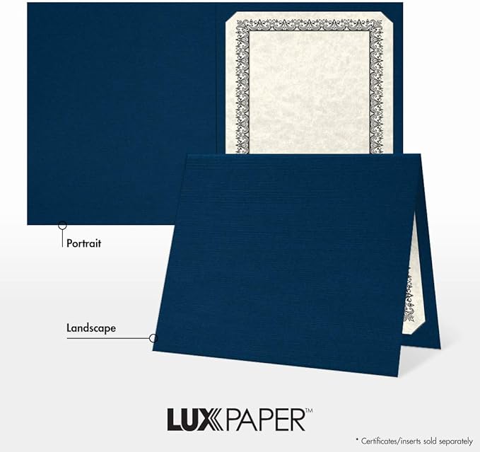 LUXPaper 9.5" x 12" Certificate Holders | Nautical Blue Linen | 100lb. Cover | 250 Qty