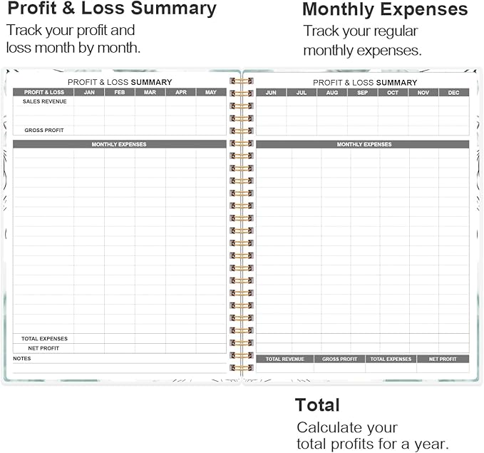 Heveboik Income & Expense Log Book - A4 Income and Expense Tracker for Small Business, Accounting Bookkeeping Tracking for Woman and Man, 8" x 10.5", Teal Floral