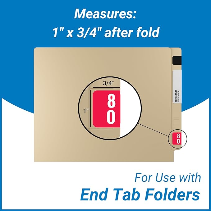 Doctor Stuff - File Folder Labels, Terminal Digit Filing, Consecutive Double Digit Numbers 80-89, Compatible with SMEAD DDS - SMDM Series Chart Stickers, Red, 1" x 1-1/2", 500/Roll
