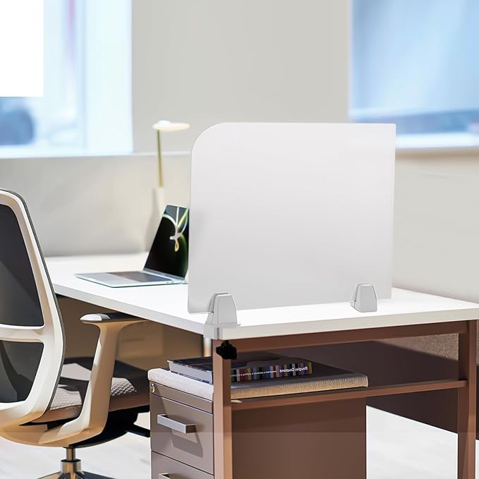 Desk Divider, Acrylic Desk Privacy Panels, Privacy Desk Screen, Frosted Acrylic Partitions with C-Type Clamps Acrylic Table Top Sneeze Guard for Offices Schools (17x18x2 in)
