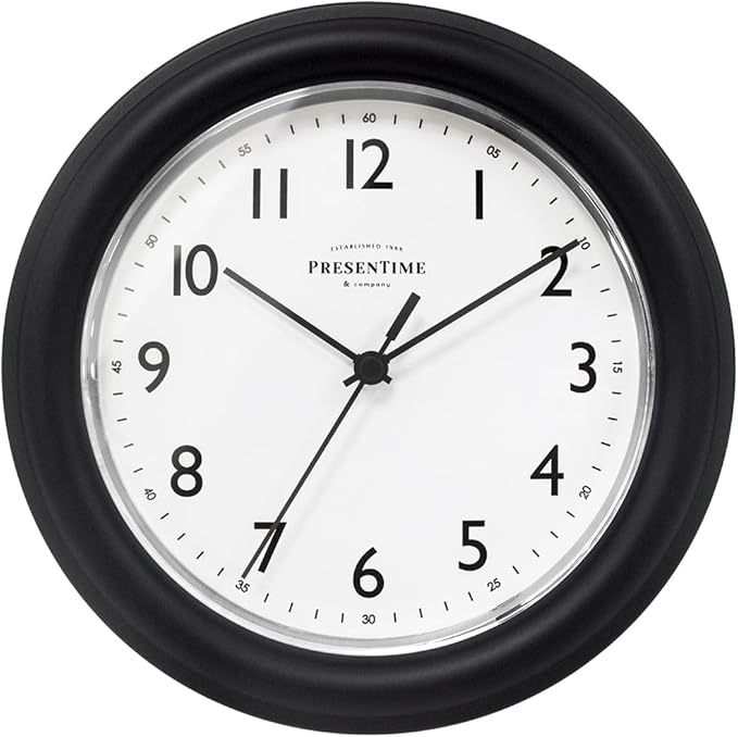 Presentime & Co. 8.5" Modern Farmhouse Essential Wall Clock, Silent Non Ticking, Black Color. (Wall Clock for Office, Home, Bathroom, Kitchen, Bedroom, and School)