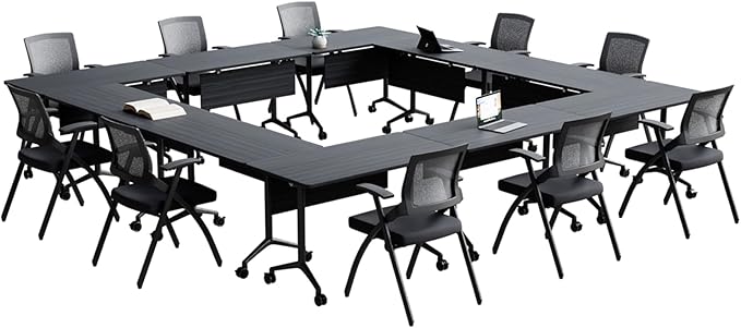 Goakwwuz Conference Room Table, Folding Conference Tables,Thicken Grey Tabletop,Flip Top Wooden Seminar Meeting Room Table for Conference Room Offices (6, BlackWoodGrain, 47.2“)