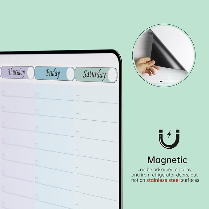 Magnetic Dry Erase Weekly Planner with Hourly Time Slots Whiteboard Calendar for Fridge, Schedule Board, to DO and Chore List for Family 16.5”(L) × 11”(H)