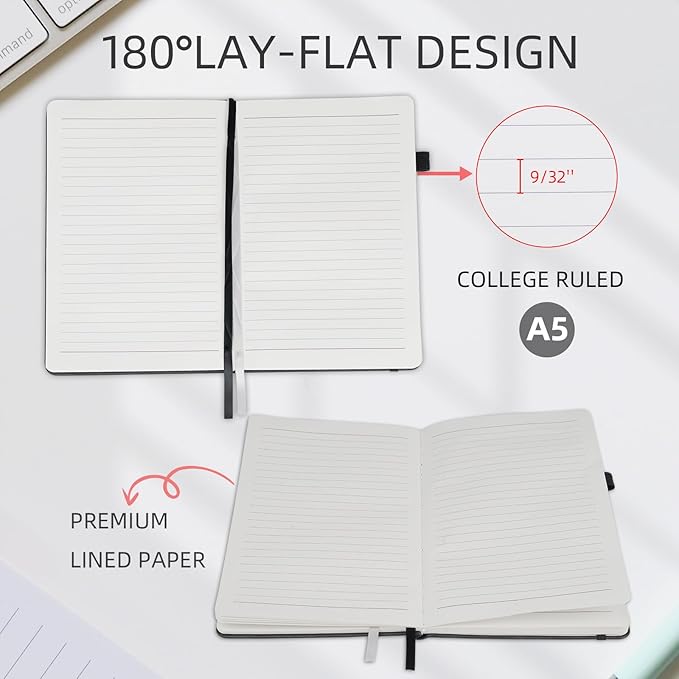 OnMove Notebooks Journal for Women Men 12 Pack Bulk Leather Hardcover with Pen Holder A5 160 Pages 100 GSM Thick Paper for Work School Lined Black