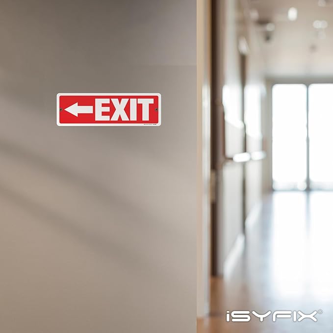 iSYFIX Exit Signs 2 Pack 12x4 Inch with Directional Left Arrows - Rust Free Aluminum, Laminated for UV, Weather, Scratch Resistance - Ideal for Offices, Schools, Theaters, Restaurants