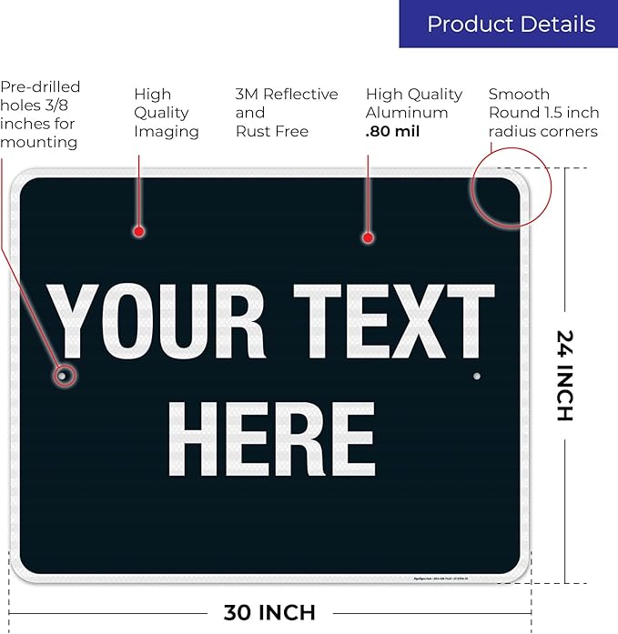 Personalized Custom Black Background Customize for Office, Business, Airbnb, Workplace, Home, Delivery Sign, 24x30 Inches, 3M EGP Reflective .080 Aluminum, Fade Resistant, Made in USA by Sigo Signs