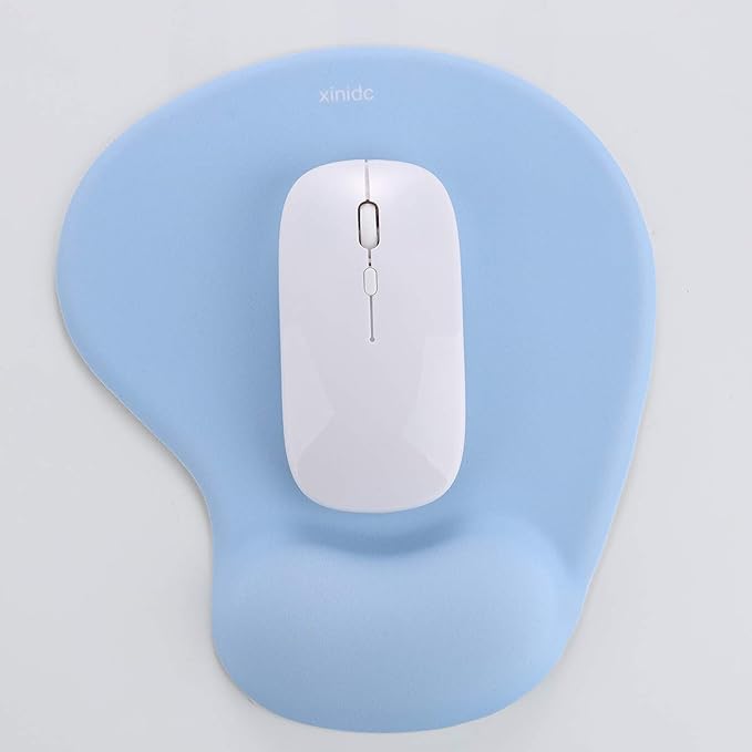xinidc Ergonomic Computer Mouse Pad with Wrist Rest Support, Pain Relief Mouse Pad with Non-Slip PU Base for Home Office Working Studying (Blue)