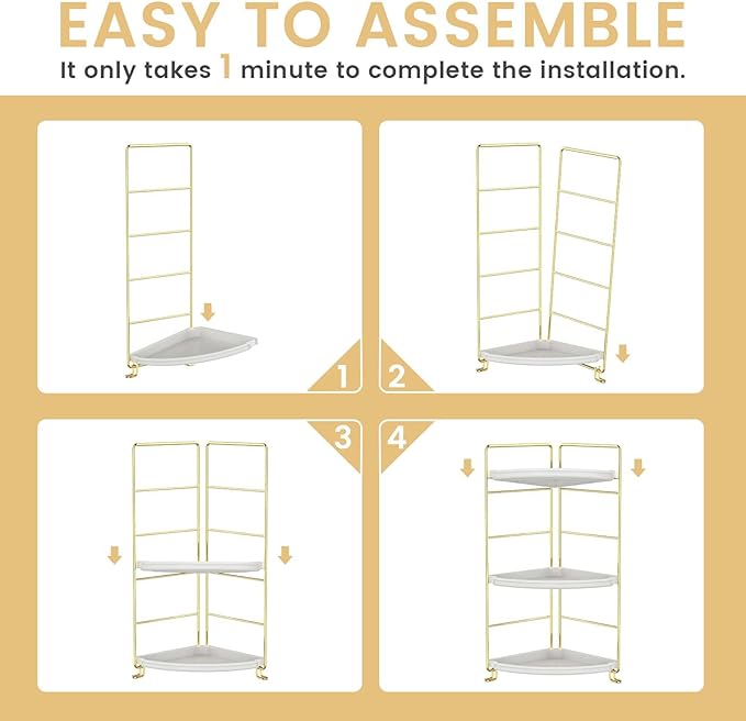 JANUS LiANG 3-Tier Bathroom Organizer Countertop, Corner Bathroom Counter Organizer, Makeup for Vanity Skincare Organizers and Storage, Kitchen Counter Organizer Perfume Organizer (Gold)