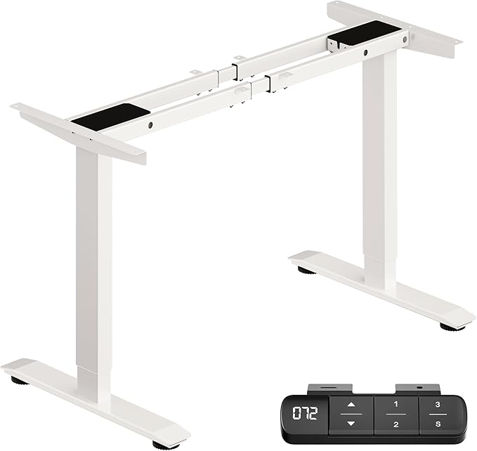 BIZUM Dual Motor Electric Standing Desk Frame with Memory Controller, Computer Memory Desk Adjustable Table Legs Up to 47.2" for Home Office, Glossy White