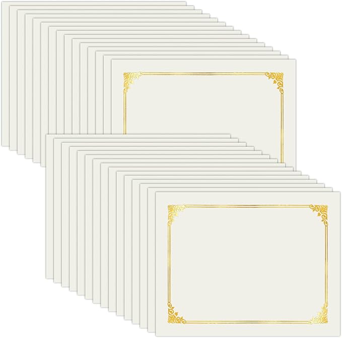 HAUTOCO 30 Packs Certificate Holders, Cream Color Diploma Folders Certificate Covers with Gold Foil Border for Letter Size 8.5x11 Cardstock, Award, Document, Graduation