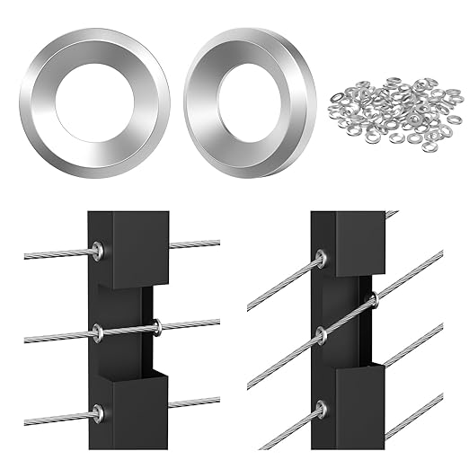 BLIKA 100Pack Cable Railing Adhesive Sleeves for 1/8" 5/32" 3/16" Wire Rope Cable, T316 Stainless Steel, 2.8mm Thickness Cable Railing Protector Adhesive Sleeves for Deck Stair Cable Railing Post Kits
