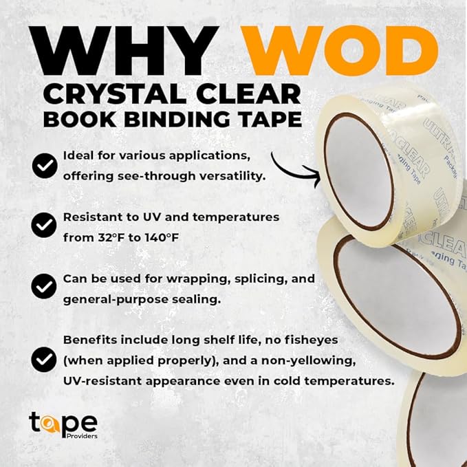 WOD CST22CC Crystal Clear See-Through Packing Tape – 4 inch x 110 yds. for Carton Sealing Mailing, Shipping, and Protection, Label Covering, Lamination, and Outdoor Uses.