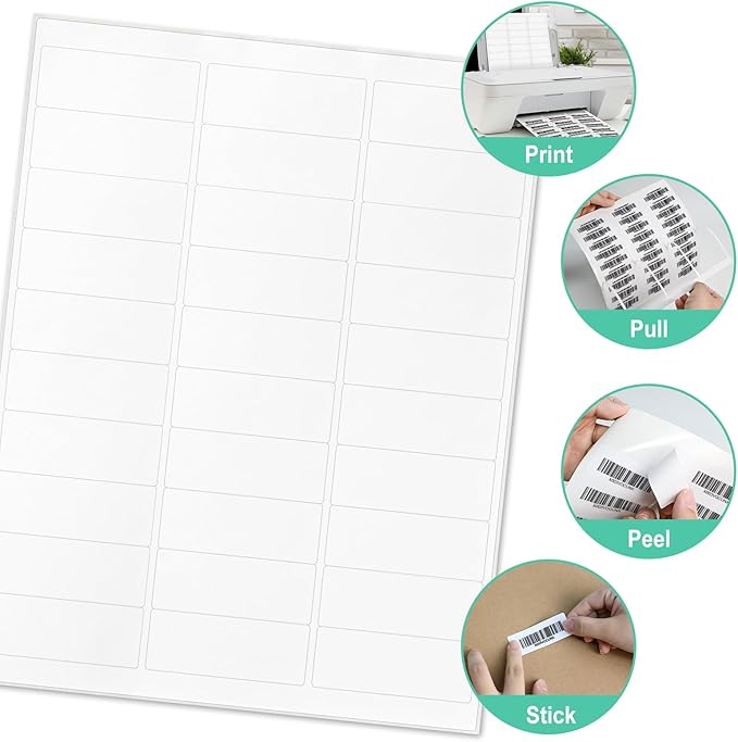L LIKED Printable Address Labels, 1" x 2-5/8", 1,500 Labels, 30 per Sheet, Mailing Labels for Envelopes (50 Sheets)