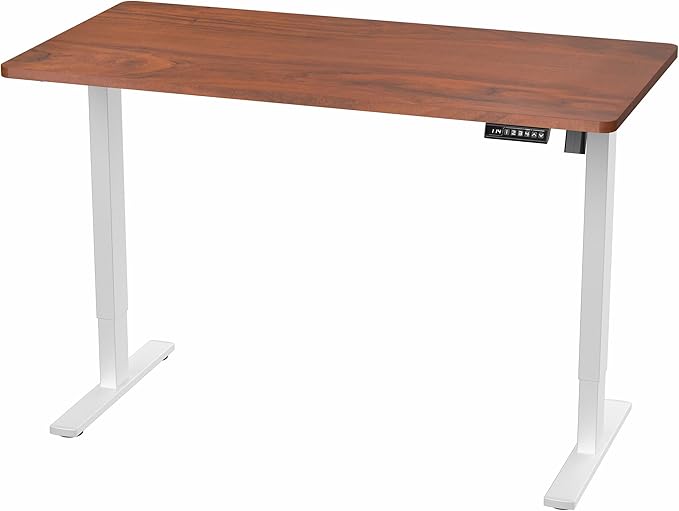 VIVO Electric 55 x 28 in Standing Desk, Memory Height Adjustment, 1B Series, Holds 220 lbs, One-Piece Dark Walnut Top, White Frame, DESK-KIT-1W55D
