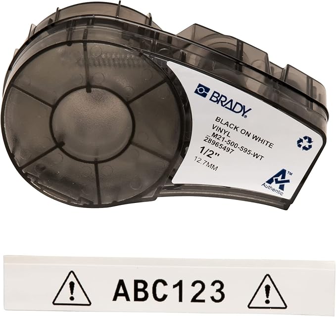 Brady Authentic (M21-500-595-WT) All-Weather Vinyl Label for Indoor/Outdoor ID, Lab and Equipment Labeling, Black on White- For M210, M210-LAB, M211, BMP21-PLUS and BMP21-LAB Printers, .5" W 21' L