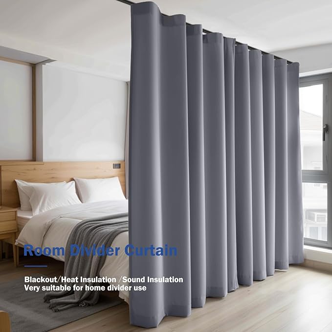 Cbsroro Room Divider Blackout Curtain Track Curtains Wall Dividers Panels Screen for Living Rooms Bedroom Office Privacy Partition Separation, W120 × L108 Inch,1 Panel, Light Grey