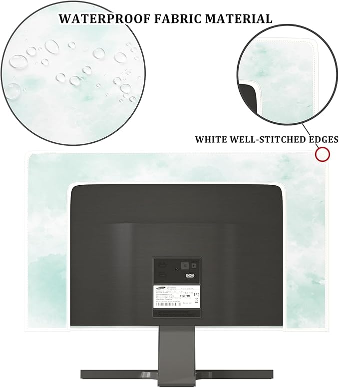 Baocicco Abstract Watercolor Waterproof TV Display Screen Cover 65 Inch Cyan Marble Dip Dyeing Dust Proof TV Covers for Television Screen Anti-Static Dustproof Protective，Mint Green
