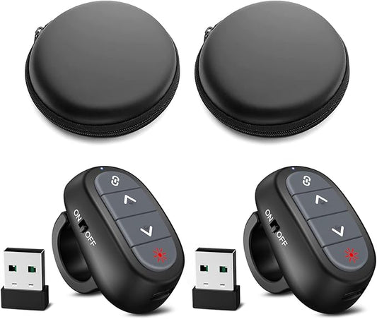 (2 Units) Presentation Clicker PowerPoint Wireless Presenter Remote: Laser Pointer Finger Ring Computer Project Power Point PPT Clicker for Laptop Office, Slideshow Google Slide Advancer Rechargeable