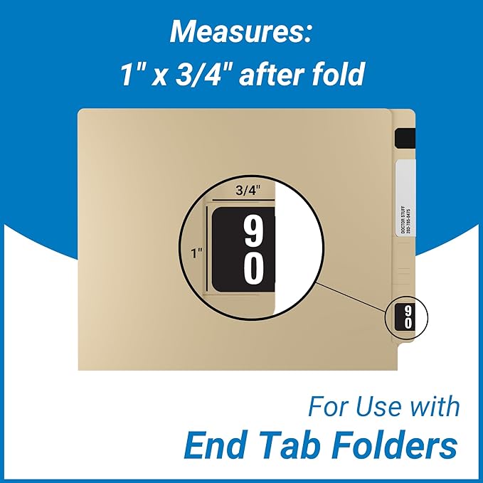 Doctor Stuff - File Folder Labels, Terminal Digit Filing, Consecutive Double Digit Numbers 90-99, Compatible with SMEAD DDS - SMDM Series Chart Stickers, Black, 1" x 1-1/2", 500/Roll