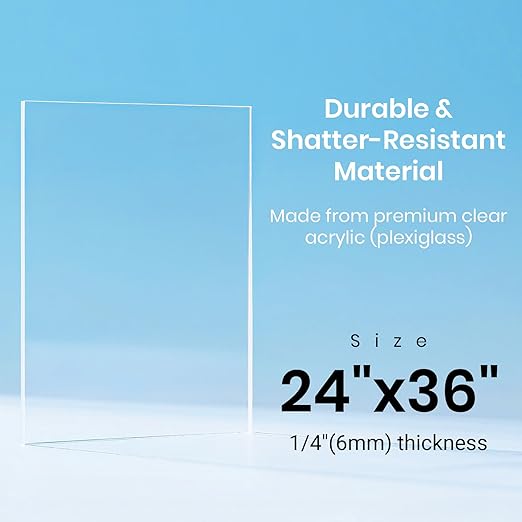 CALPALMY (2-Pack) 24x36 Inch Clear Acrylic Sheet - 1/4 Inch Thick Acrylic Plexiglass Panel for Laser Cutting, DIY Crafts, Signage, and Engraving Projects