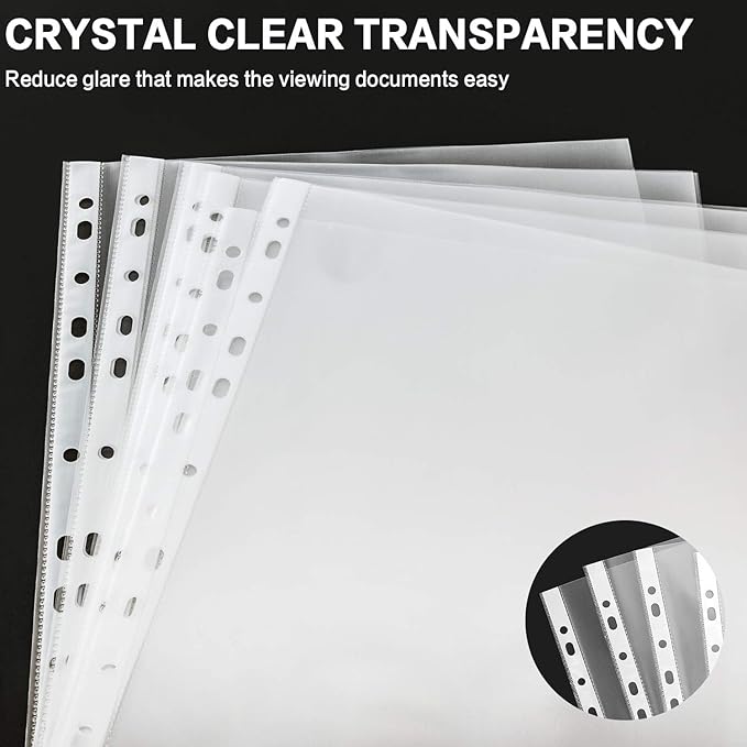 Sheet Protectors, PANDRI 700 Pack Clear Heavy Duty Plastic Page Protectors Sheet Reinforced 11-Hole Fit for 3 Ring Binder Fits Standard 8.5 x 11 Paper, 9.25 x 11.25 Top Loaded, Excluding Acid