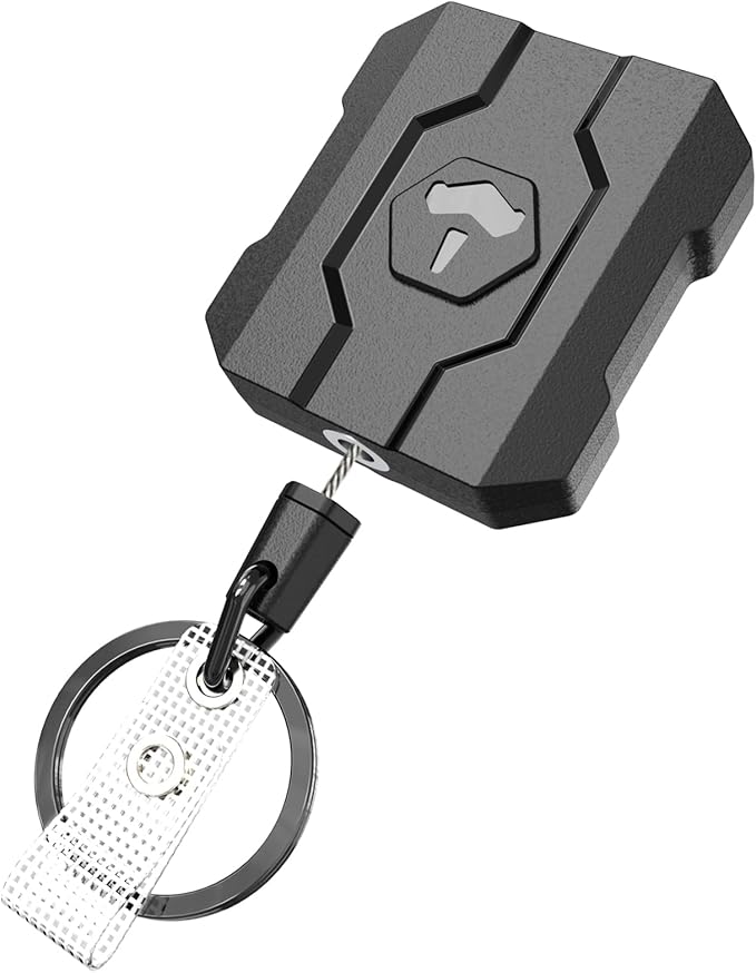 VYNCS Retractable Keychain Badge Holder with Belt Clip, Heavy Duty Carabiner ID Badge Clip Reel, 32” Steel Retractable Cord, 10 oz Rebound，1pcs Black Belt Clip