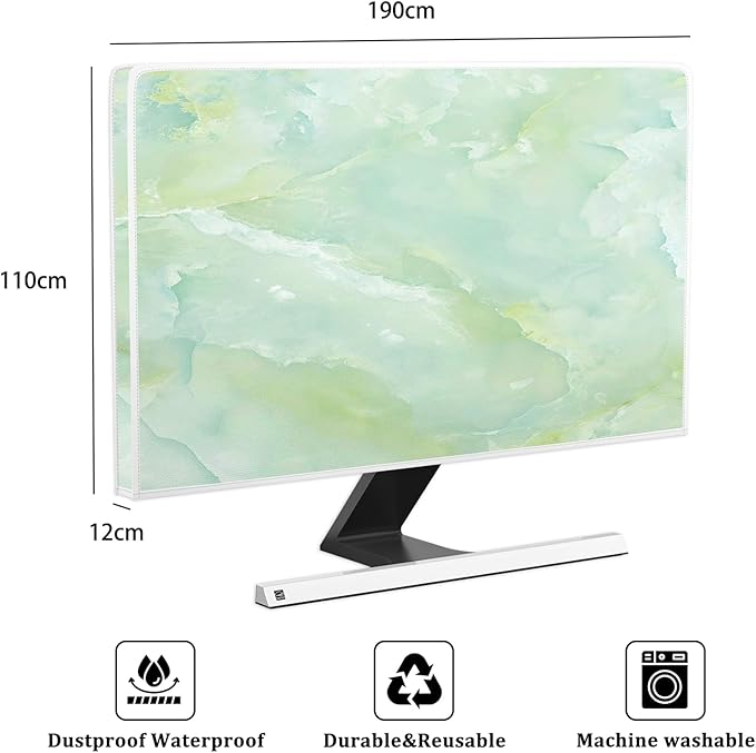 Baocicco Sage Green Marble Waterproof TV Dust Cover 80 Inch Anti-Static Dustproof Abstract Creative Desige Television Accessories TV LCD Screen Texture TV Decoration for Tablet
