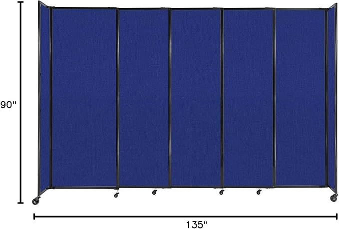 Versare Straightwall Sliding Portable Wall Partition | Freestanding Office Dividers | Locking Wheels | Temporary Room Separator | 11'3'' Wide x 7'6'' Tall Royal Blue Fabric Panels