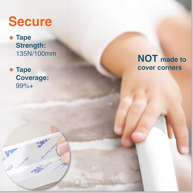 Roving Cove HeftyFit Edge Protector for Baby Proofing (12ft Large Edge Only), Heavy-Duty Soft Furniture Edge Bumper Guards, Desk Edge Cushion, Wall Corner Covers, 3M Adhesive, Oyster White (Off White)