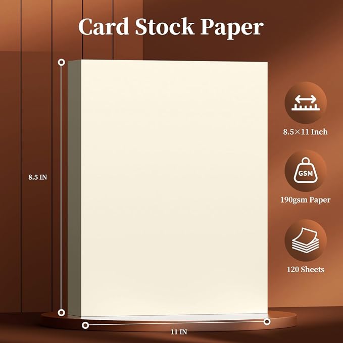 120 Sheets of Cardstock 8.5 x 11, Heavyweight Cover Cream Cardstock Printer Paper 8.5 x 11, 190 gsm Ivory Card Stock Paper for Wedding Invitations, Elegant Stationery, Scrapbooking & DIY Crafts