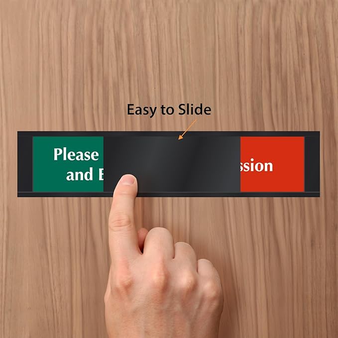 SmartSign Privacy Sign Please Knock And Enter/In Session Door Slider Sign for Office, Conference, Hotel, Hospital, Therapy, Training| 2.25" x 10" Plastic Black, Made in USA