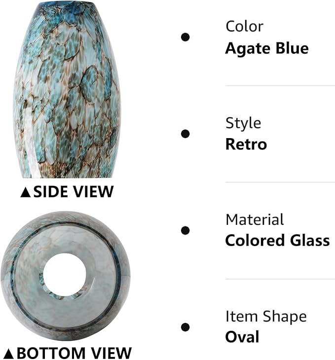 Fixture Replacement Globe Shade,Lampshade for E26 Base 1-5/8 Inch Fitter, Color Art Glass Oval Lampshade Cover for Pendant Kitchen Wall Sconce Chandelier Vanity Light (1, Agate Blue)