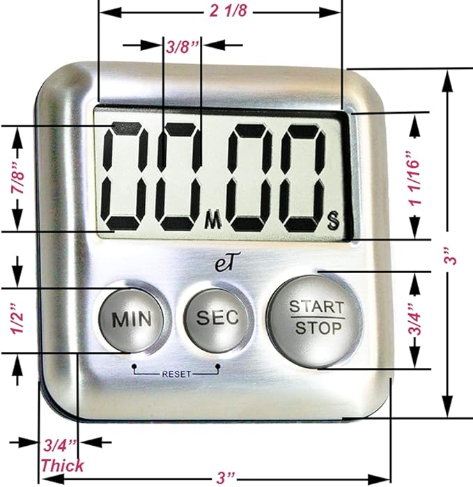 Elegant Digital Kitchen Timer Stainless Steel - Silver - Strong Magnetic Back - Kickstand - Loud Alarm - Large Display - Auto Memory - Auto Shut-Off - Model eT-26 (Silver 6-Pack) by eTradewinds