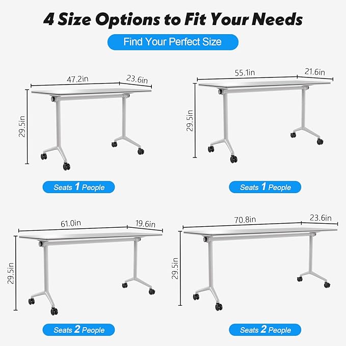 Goakwwuz Conference Room Table, Folding Conference Tables,Thicken Grey Tabletop,Flip Top Wooden Seminar Meeting Room Table for Conference Room Offices (4, White, 61.0“)