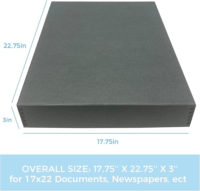 Lineco Museum Archival Storage Box, 17.75x22.75x3 in. Drop Front Design. Acid-Free with Metal Edge. Organize Photos, Pictures, Prints, Documents, Crafts, DIY. Gray, 1 Pack