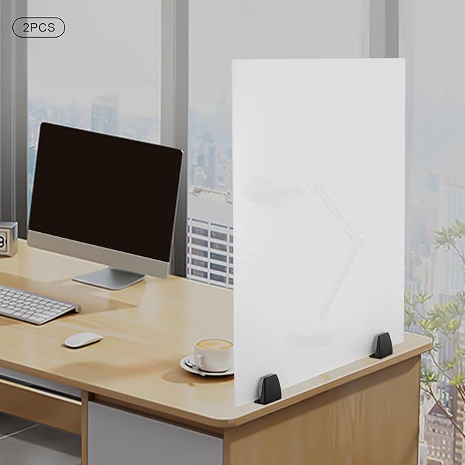 2 Pack Clamp-on Desk Privacy Panels, Frosted Acrylic Desk Dividers for Office School Call Center Reception Area, Noise and Visual Distractions Reducing Table Divider- 30" x 18"