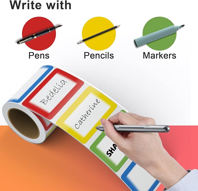 MFLABEL® Colorful Name Tag Labels - 800-Pack Writable Stickers for Kids, Office, School & Events, 3.5 x 2.25 Inch, Easy to Peel & Stick, Waterproof Name Tags for Organizing, ID, Party & Classroom Use