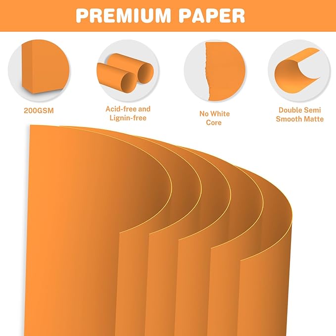 Light Orange Cardstock 8.5 X 11, 40 Sheets Neon Orange Card Stock, 75lb/ 200gsm Bright Orange Colored Copy and Printer Paper For Halloween Art, DIY Card, Craft, Construction, School & Office Supplie