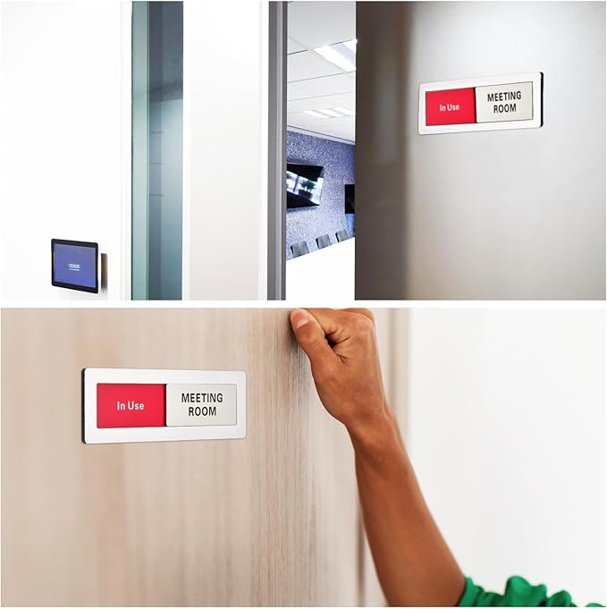 PATIKIL Office Door Signs, Meeting Room Available in Use Sign Acrylic Self-Adhesive Office Supplies Sticker for Meeting Room Home Library, Silver, Black Letters, 1 Pcs