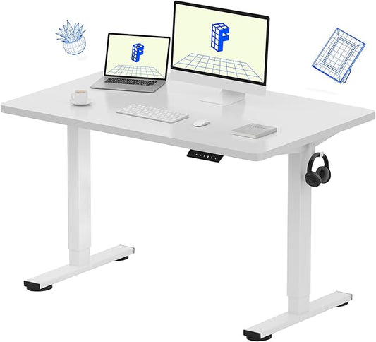 FLEXISPOT EN1 One-Piece Standing Desk with 1-Inch Thick Seamless Desktop, 48"x30" Electric Height Adjustable Desk for Home Office, Multi-Monitor Setups & Easy Assembly, White
