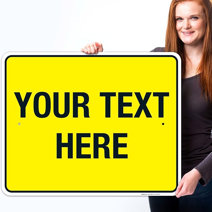 Personalized Custom Yellow Background Customize for Office, Business, Workplace, Home, Airbnb, Delivery Sign, 24x30 Inches, Rust Free .063 Aluminum, Fade Resistant, Made in USA by Sigo Signs