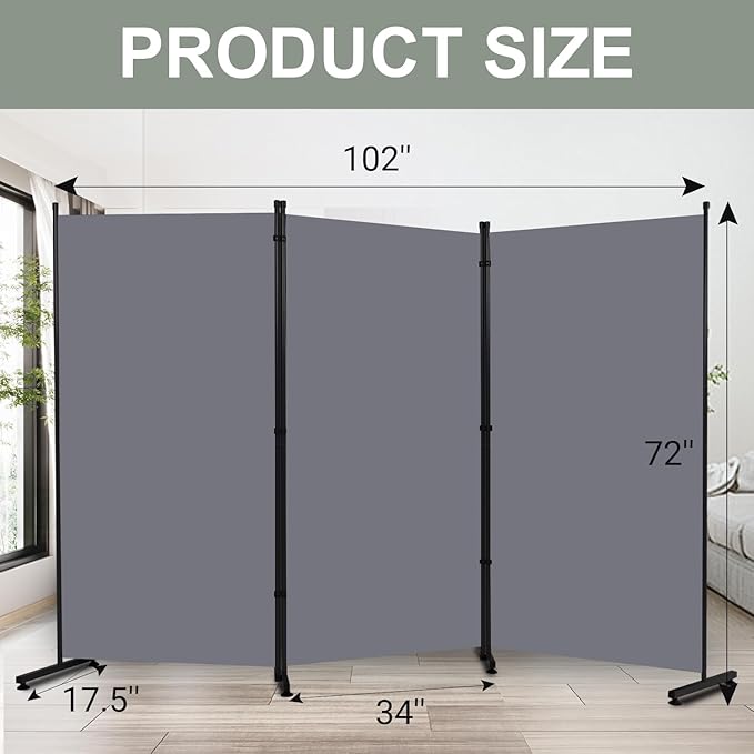 Room Divider 6FT Single Panel Privacy Screen, 102'' Wide Fabric Indoor Room Divider Wall Divider for Room Separation, Portable Room Partitions and Dividers Freestanding Temporary Wall Room Separators