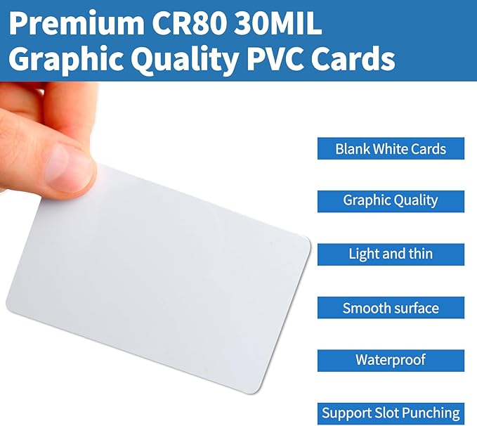 100 Pack - Premium Blank PVC Cards for ID Badge Printers - Premium Quality White CR80 30 Mil (CR8030) by KLMNDUO - Compatible with Most Photo ID Badge Printers(White)