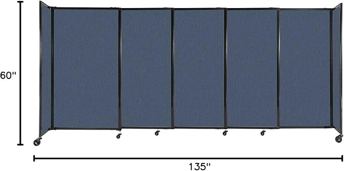 Versare Straightwall Sliding Portable Wall Partition | Freestanding Office Dividers | Locking Wheels | Temporary Room Separator | 11'3'' Wide x 5' Tall Ocean Fabric Panels